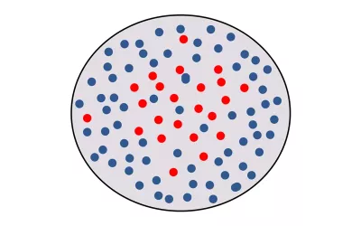 Tiny red and blue dots inside a circle.