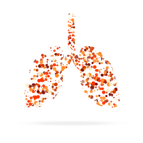 Outline of two lungs filled with multi-colored dots.