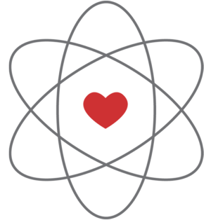 Red heart inside the 2D lines of an atom.