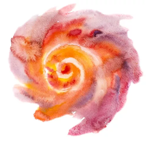 Watercolor swirl of orange and pink colors.
