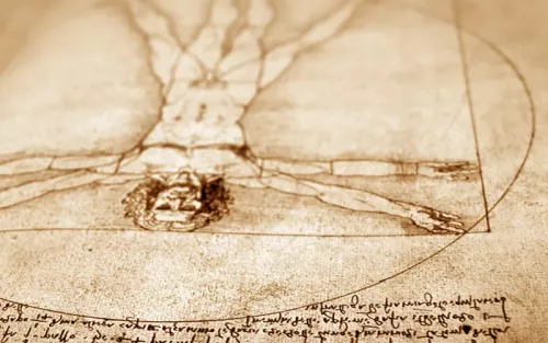 Leonardo da Vinci's sketch of a human figure within a circle.