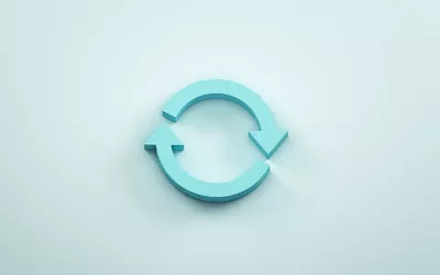 two blue arrows moving in the same direction, indicating a full circle. 