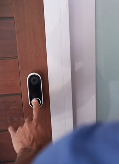 pushing an emergency button near a door.