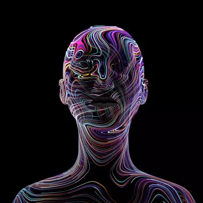A see-through human figure filled with swirling neon lines of color representing nerve endings.